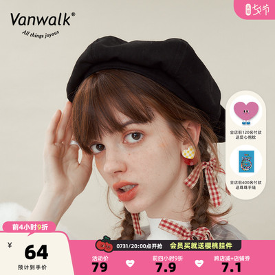 taobao agent Vanwalk Christmas series retro checkered stitching hat girl ins