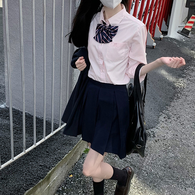 taobao agent [Report in the age of Tokyo] Original Japanese college style girls straight single buckle/three good students pink long sleeves