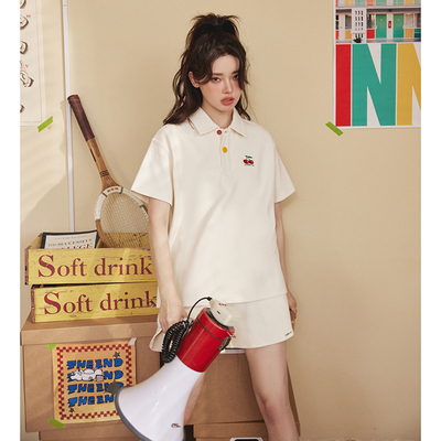 taobao agent Summer sports set, jacket, shorts, with embroidery, polo collar, with short sleeve