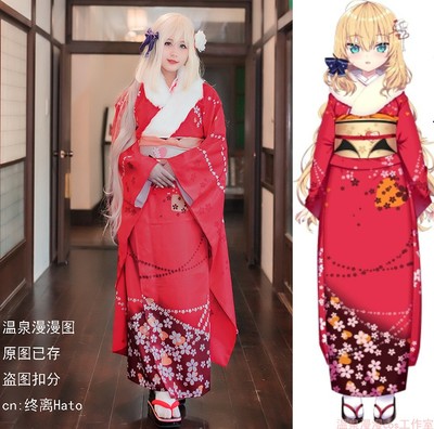 taobao agent Hot Spring Akihi Heart Virtual Idol Harguma Zhengyue COS Cabbage Red Printing Wool Women's Women's Towers