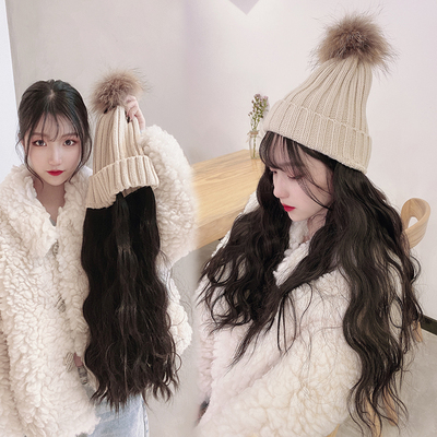 taobao agent Wig female long hair hat integrated fashion long curly hair big wave net red wool hat autumn and winter naturally full set