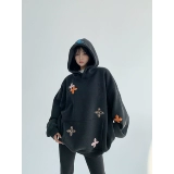 Утепленная куртка, короткий комплект, толстовка с капюшоном, осенняя, оверсайз, с вышивкой