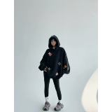 Утепленная куртка, короткий комплект, толстовка с капюшоном, осенняя, оверсайз, с вышивкой