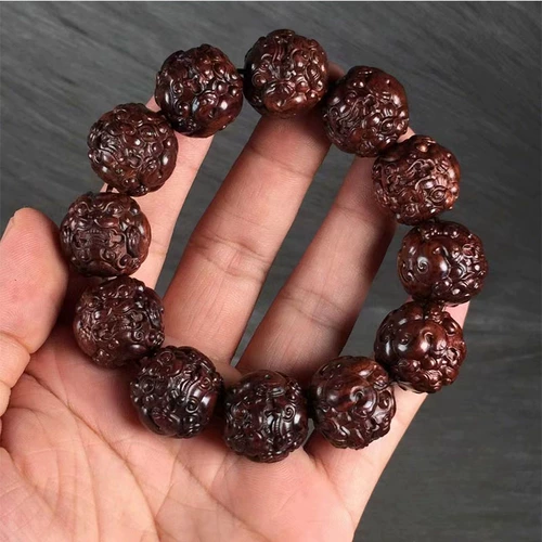 Резные четки из круглых бусин из старинного материала, деревянные бусины, на удачу