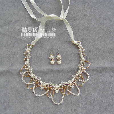 taobao agent Crystal earings for bride, earrings, necklace, chain, dress, beaded bracelet, accessory, Lolita style