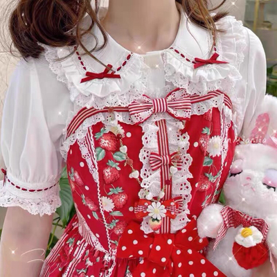 taobao agent [Spot] Doll -collar doll Shirt Lolita Lolita with short -sleeved summer sweet bow ribbon lace