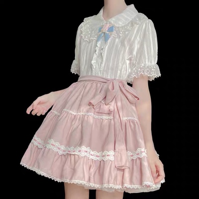 taobao agent Retro doll, Lolita style, doll collar, puff sleeves, French retro style, with short sleeve
