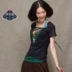 Feihuan dân tộc phong cách phụ nữ mùa hè thêu áo thun của phụ nữ cộng với kích thước mỏng ngắn tay thêu áo sơ mi giả hai mảnh đáy - Áo phông Áo phông