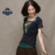 Feihuan dân tộc phong cách phụ nữ mùa hè thêu áo thun của phụ nữ cộng với kích thước mỏng ngắn tay thêu áo sơ mi giả hai mảnh đáy - Áo phông