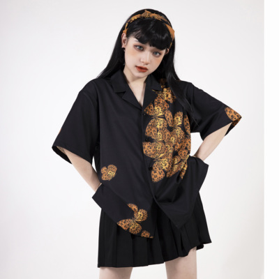 taobao agent [Spot] Leopard butterfly shirt yellow cat cocoon box Catcocoon hot girl leopard butterfly original design shirt