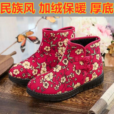 taobao agent Fleece non-slip winter ethnic low boots platform, ski slip-ons, ethnic style