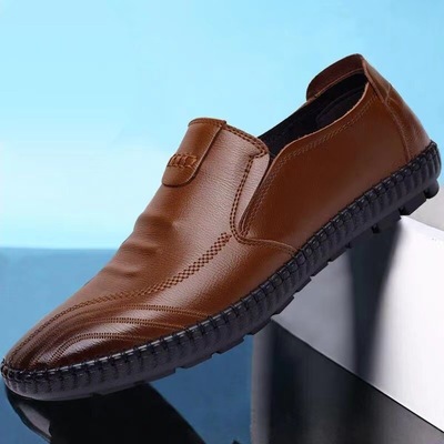 taobao agent Spring, summer and autumn PU men's casual business leather leather surface waterproof soft leather soft skin bean shoes middle -aged and elderly casual leather shoes