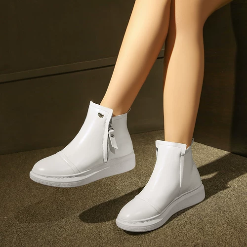 Martens, белая мини-юбка, короткие сапоги в английском стиле, универсальная утепленная обувь для школьников на плоской подошве, из натуральной кожи, в корейском стиле