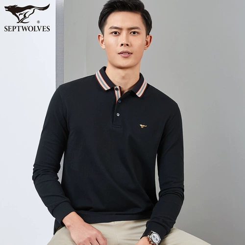 Septwolves, осенний лонгслив, хлопковая базовая футболка polo, коллекция 2021, высокий воротник