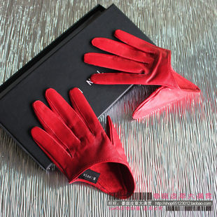 Gloves, sexy red set, European style, genuine leather