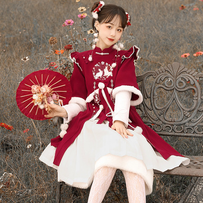 taobao agent Genuine winter dress, red set, Chinese style