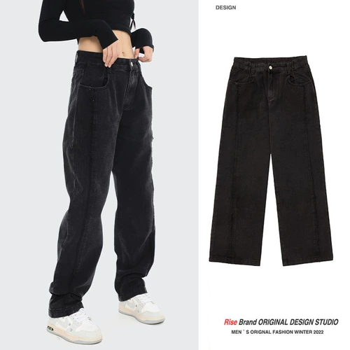 Ретро джинсы подходит для мужчин и женщин, штаны, в американском стиле, свободный прямой крой, по фигуре