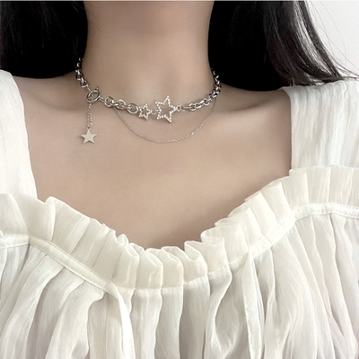 taobao agent ● Orangutan ● Cold sense handsome and cool girl star inlaid diamond titanium steel collarbone chain neck decoration frying street hard girl decoration