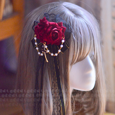 taobao agent +Orangutan+Elegant Rose Cross Flower Fiping+brooch dual -use clamp big demon king Gothic lolita accessories