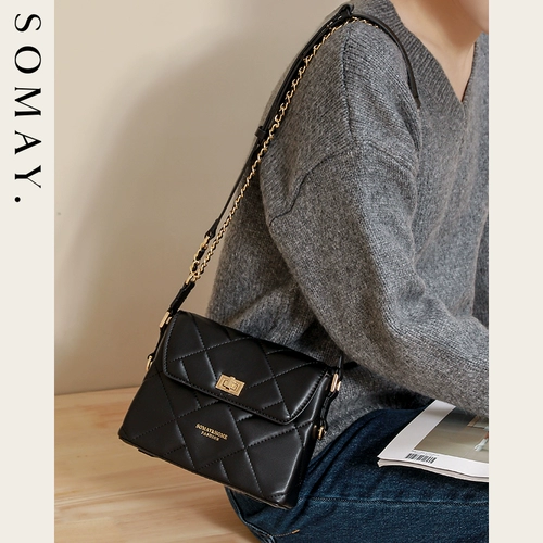 Цепь, сумка подмышку, сумка через плечо, летняя черная сумка на одно плечо с ромбовидным узором, небольшая сумка