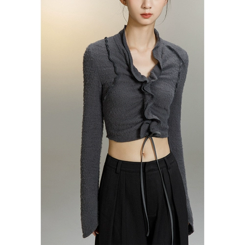 Murmurmi 22aw Designer Brand Frunted Brandled Foot Forting For Women Design Design Relave Короткая базовая рубашка