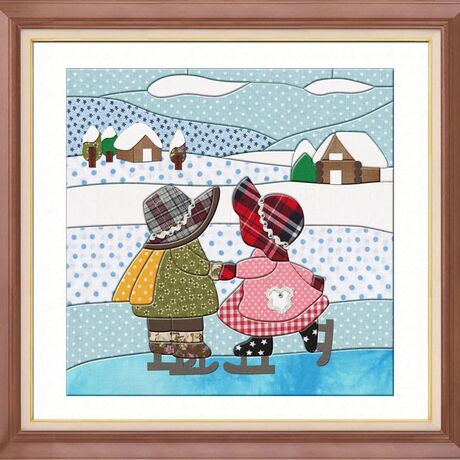 diy拼布画布贴画卡通儿童冬季恋曲布艺家饰25*25cm