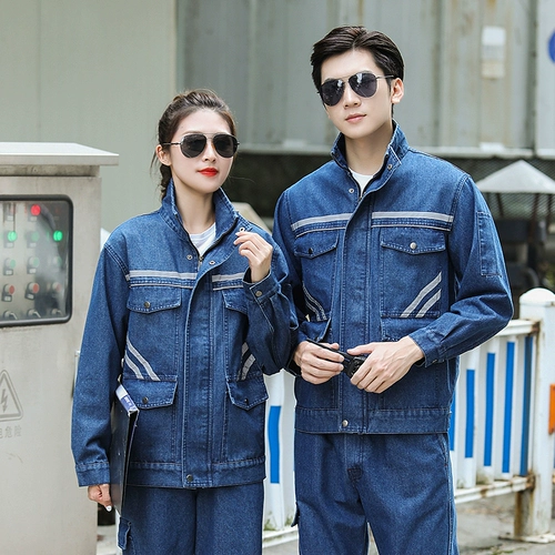 Хлопковое джинсовое износостойкое демисезонное термобелье для работы, лонгслив, увеличенная толщина, защита от ожогов