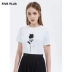 FIVE PLUS2021 mới nữ mùa hè áo thun ngắn tay nữ in hoa hồng cotton cổ tròn áo pull top - Áo phông