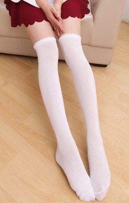taobao agent [Different Pavilion] Black and white lace, knee socks, cotton socks, uniform socks