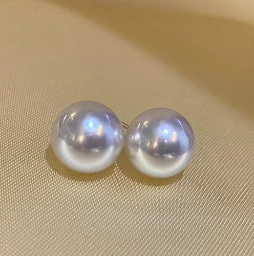 18K Aurora Австралийские серьги из белых бусин круглые и очень сильный холодный свет, почти безупречный 10-14 мм сильный холодный свет