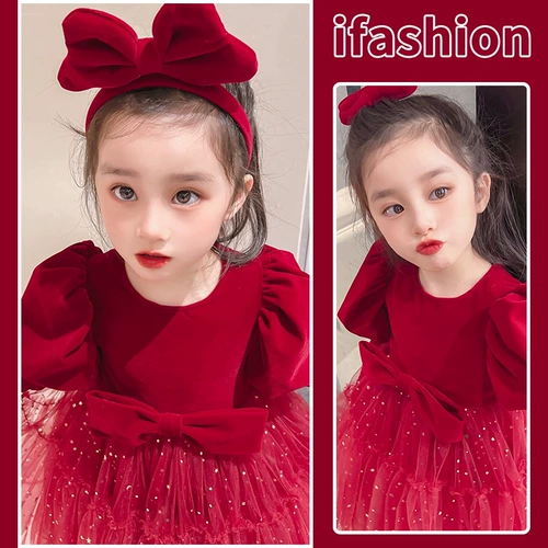 Красный осенний наряд маленькой принцессы, вечернее платье, демисезонная юбка на девочку, в западном стиле, подарок на день рождения