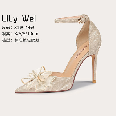 taobao agent Lily Wei Summer Fairy Net Red High Heel Shins Fine Head Bows Bows Bow High Heel Shoes Large size 41 43