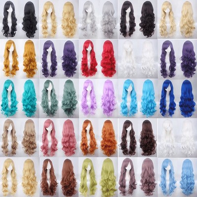 taobao agent 80cm long roll mobilization, green brown black, white, red purple -blue gray big wave air roll cos wig fake hair