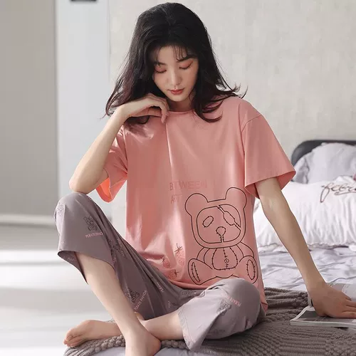 Хлопковые шелковистые штаны, летняя пижама, летний комплект, короткий рукав