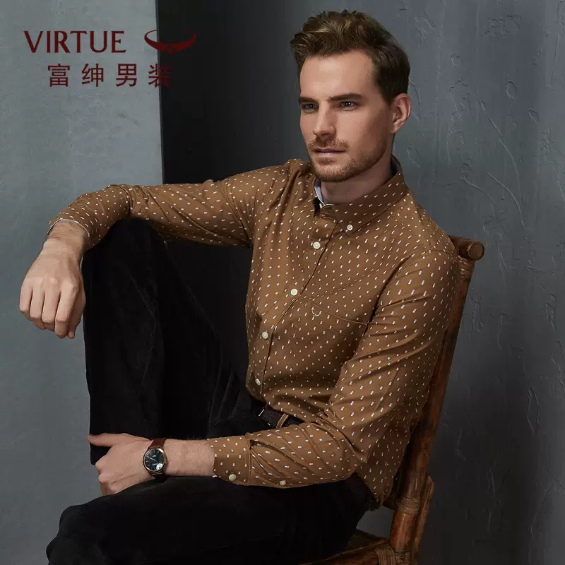 Virtue 富绅 时尚修身灯芯绒 男式衬衫 天猫优惠券折后￥37包邮（￥168-131） 3色可选