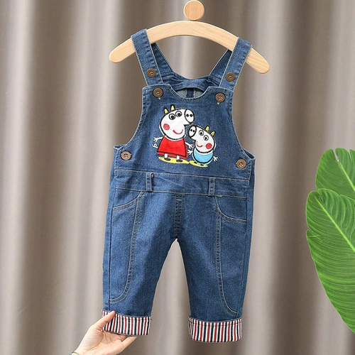 Джинсовый детский комбинезон для мальчиков, 0-1-2-3 лет, популярно в интернете, в западном стиле, подходит для весны и осени