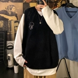 Трендовый жилет, базовый приятный телу демисезонный трикотажный динозавр без рукавов, оверсайз, V-образный вырез, увеличенная толщина