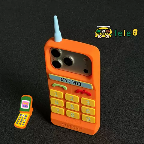 Retro Orange Phone Design Blue Antenna Yellow Buttons Phone Case for iPhone 17, 16, 15, 14 and 13
