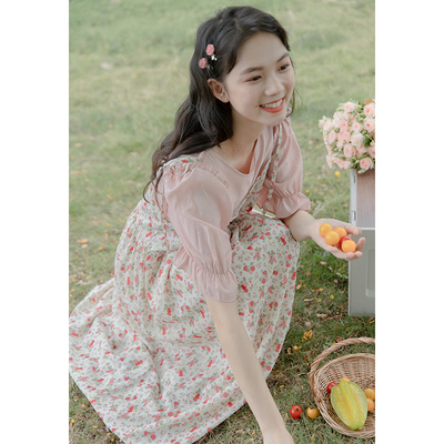 taobao agent Summer long shiffon dress, 2023 collection, mid-length, suitable for teen, french style, flowered