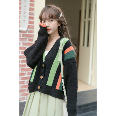 taobao agent Knitted spring autumn retro cardigan, colored sweater, jacket