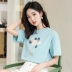 Áo thun nữ ngắn tay thêu cotton tinh khiết 2021 mới lưới màu đỏ thủy triều siêu lửa trắng của phụ nữ Hàn Quốc lỏng lẻo trên - Áo phông