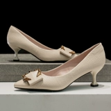 Рабочие туфли на высоком каблуке для кожаной обуви, белая обувь с заостренным носом, в корейском стиле, 5см, 3см