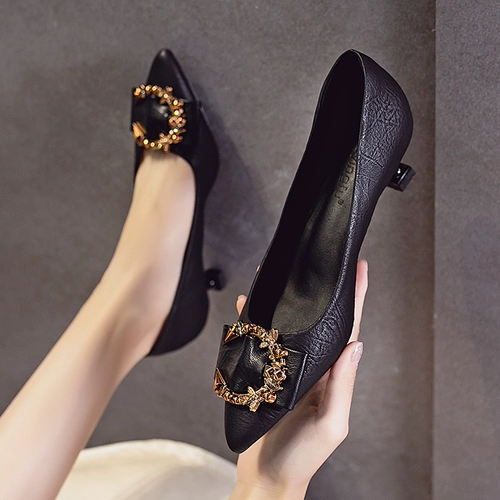 Рабочие туфли на высоком каблуке для кожаной обуви, белая обувь с заостренным носом, в корейском стиле, 5см, 3см