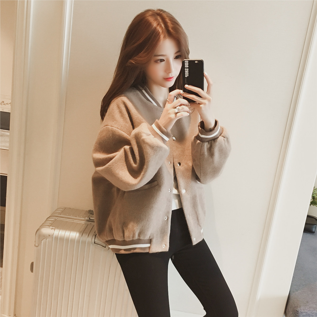 2017冬季新款韩版ulzzang短款棒球服毛呢外套女学生休闲呢料夹克