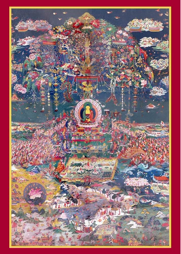 Украшение западного блаженства мира Будда Бодхисаттва Портрет Амитабха Будда Блайсс Мир Тхангка бумага с двойной пластиковой уплотнением