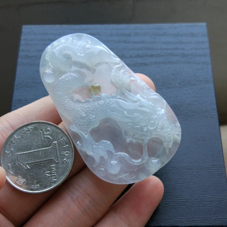 鸿悦翡翠揭阳缅甸玉石天然老坑a货冰种飘花精雕龙行天下吊坠挂件 - 爱