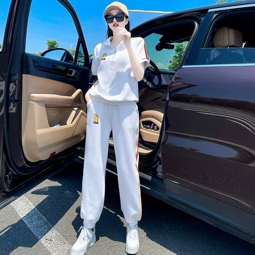 Элитный летний спортивный костюм, комплект, 2024 года, в западном стиле, короткий рукав, оверсайз