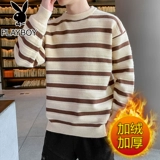 Playboy, мужской утепленный трендовый демисезонный трикотажный свитер, в корейском стиле, оверсайз