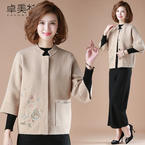 Весенний короткий комплект для матери, осеннее демисезонное шерстяное пальто, кардиган, в западном стиле, коллекция 2021
