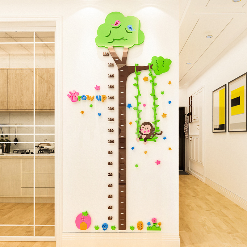 C1498B3d three-dimensional Wall stickers baby Cartoon Big tree measure Height ruler children room kindergarten Wall decoration